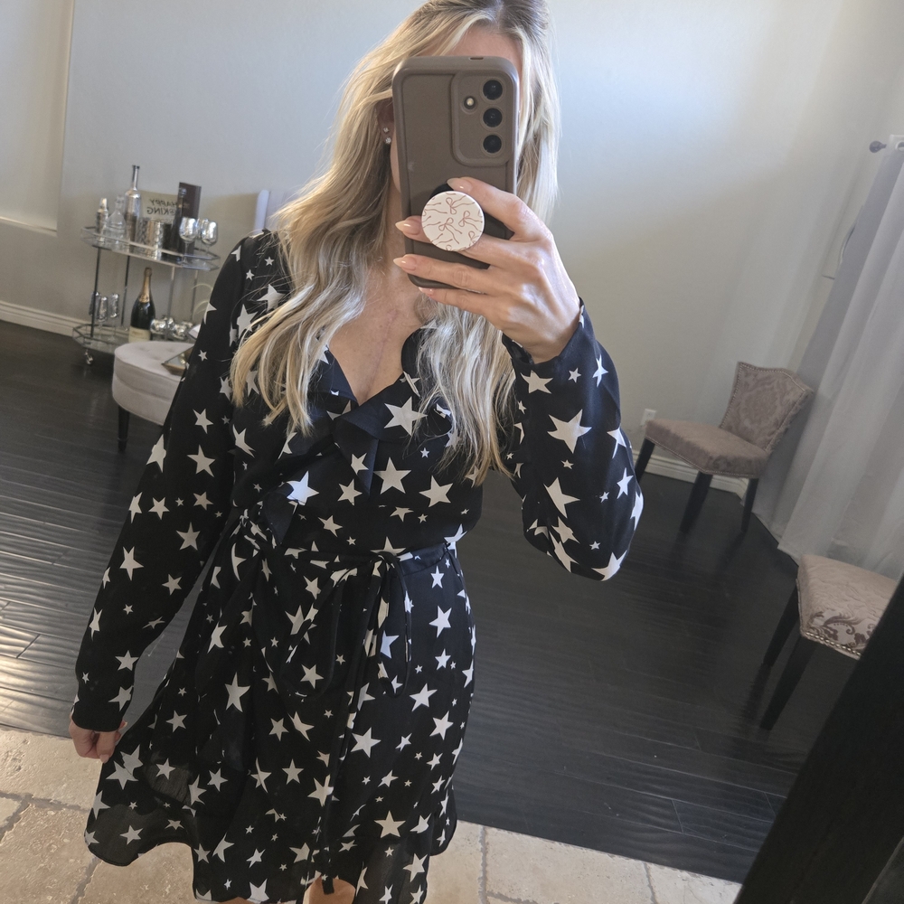 Black Star Print Wrap Dress